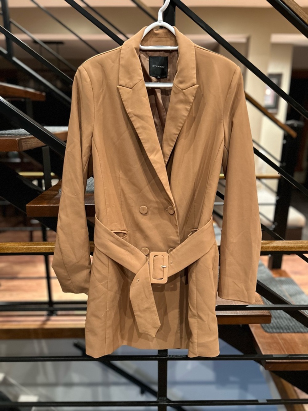 Double-Breasted Belted Blazer Jacket - Camel